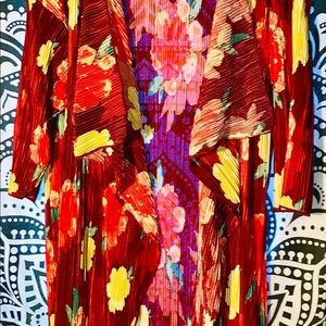 Silky long flower cardigan